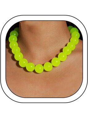 Women's Green Acrylic Beaded Choker Necklace Chunky Round Bead Statement